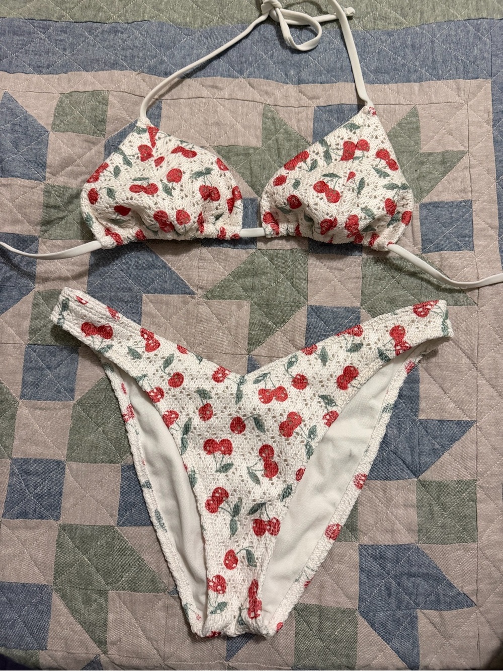 Hollister White Bikini with Red Cherry Print